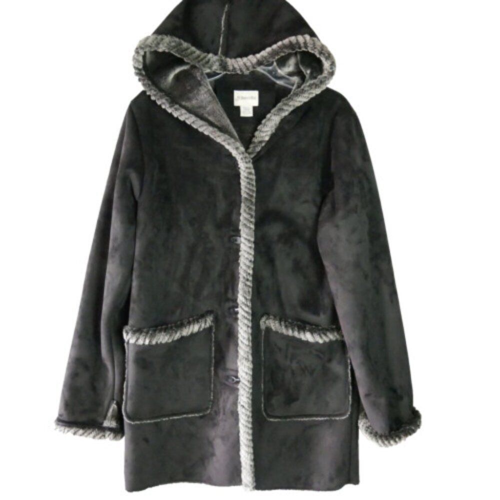 St. John’s Bay Womens Size S Black Faux Fur Hooded Parka Coat Y2K NEW w Tags